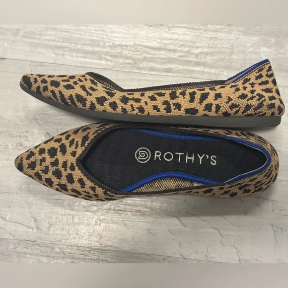Rothy's The Point Ballet Flat Brown Leopard Print Knit Shoes Women’s Size 6 - Picture 8 of 14